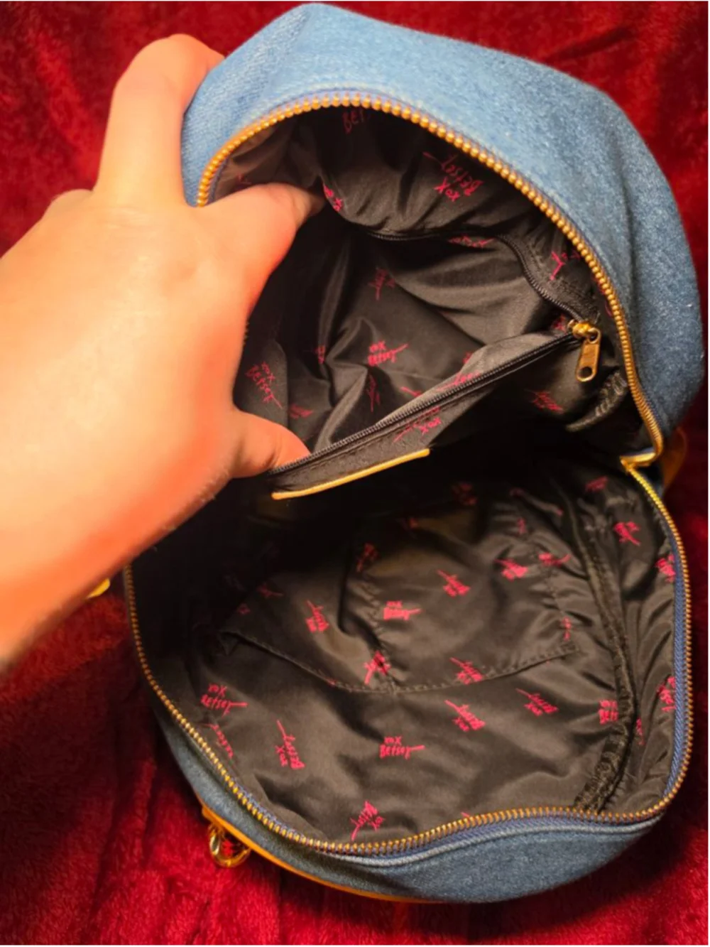 Betsey Johnson Blue Denim Backpack One Size with Brown Straps